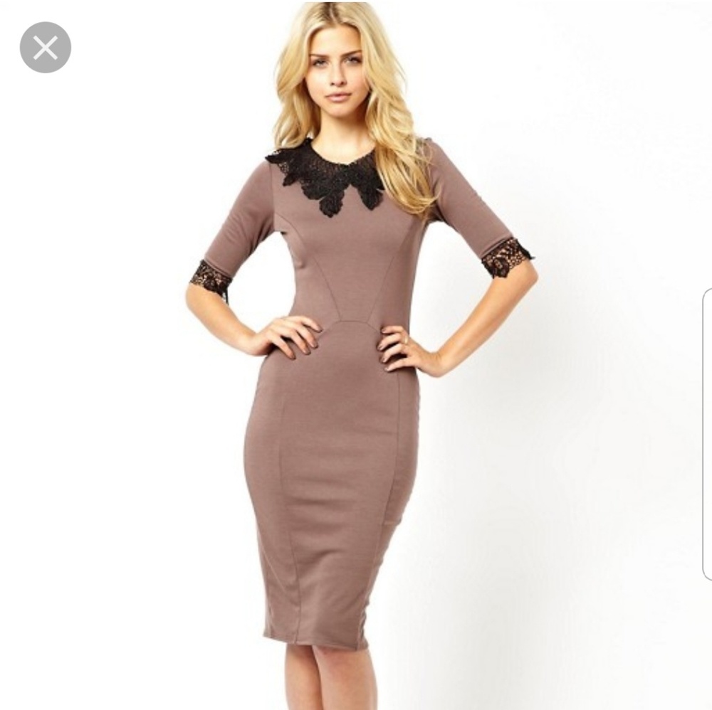 ASOS Lydia Bright pencil dress with lace collar